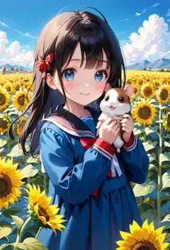 ひまわり畑とハムスター