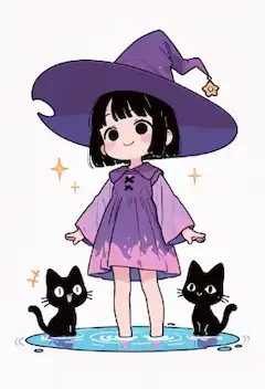 小さな魔女と黒猫たちの水辺の冒険