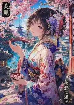 桜の花影に遊ぶ古都の乙女