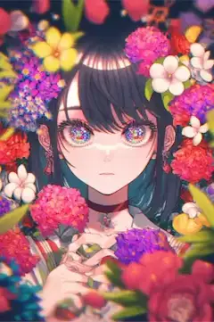 花に囲まれて