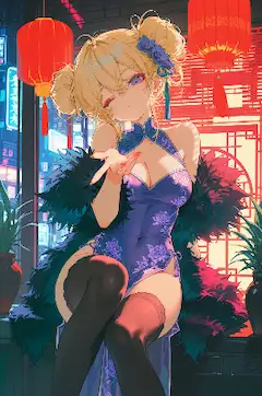 ネオン街の魅惑的なスパイの微笑
