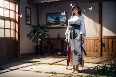 道場にたたずむ剣術小町
