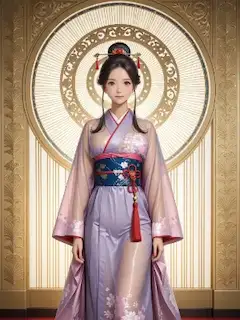 黄金の円環と紫の着物