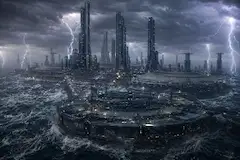 ある並行世界の架空風景９『惑星ニドラスの海上都市群および海底都市エリア』