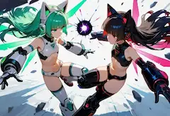 ネコ耳サイバーのエネルギー激突（anima系試作）