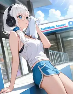 汗輝く白髪少女の夏休憩