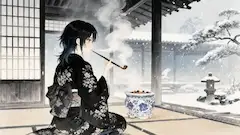 煙管と雪景色