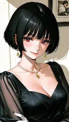 真珠ネックレスの女性