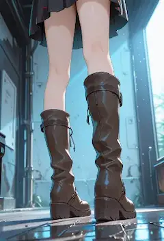 雨の廃墟を駆ける少女の足跡