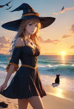 魔女のコスプレと猫