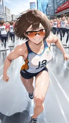 市民マラソン大会の女性ランナー(マラソンの日,9月12日 記念日）