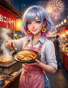 夏祭りのお好み焼き屋台