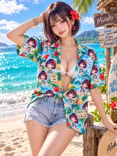 美咲さん❤️アロハシャツを着る