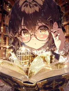古い図書館の輝く魔法の書。