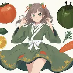 野菜畑の元気娘(スカートがふわり)