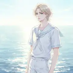 海辺のクールな金髪青年