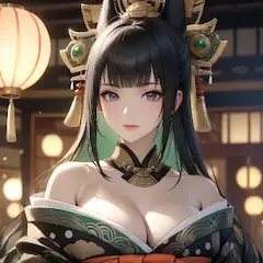 ランタンの灯りに浮かぶ黒髪美女