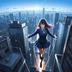 都市の空を駆ける少女