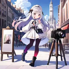 街角の銀髪メイドカメラマン　髪の三角の広がり