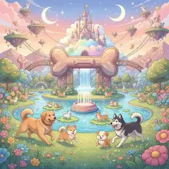 空に浮かぶわんぱく犬たちの魔法王国