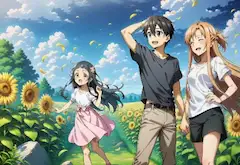 ヒマワリ畑を歩いているキリト達3人！🌻