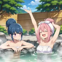 夏の温泉の二人