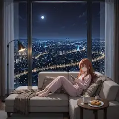 月夜の窓辺