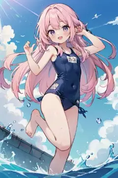 ピンク髪スク水