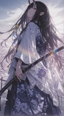桜舞う空に立つ鬼姫の誓い
