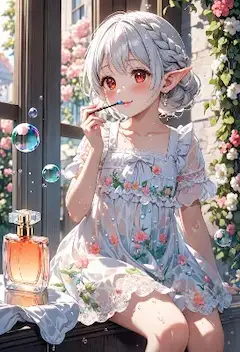 花咲く窓辺の泡遊び