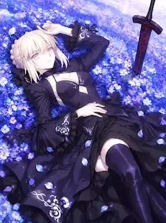 紫の花畑で寝そべっているアルトリア・オルタ！