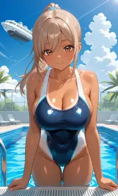 青空の下お姉ちゃんとプールで