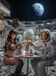 ルナ・オアシスで、青い地球に乾杯を