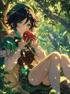 リンゴを食べる原神のウェンティくん🍎