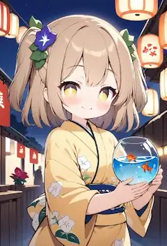 金魚と浴衣姿の少女