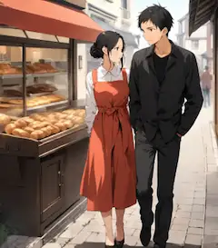 旦那とパンを買いに来た団地妻