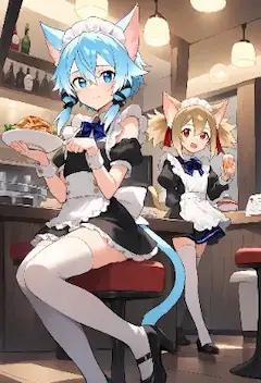 シノンとシリカがアンダーワールドのメイドカフェでバイト！