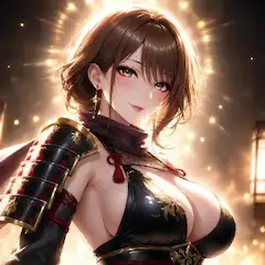 光に輝く女武者