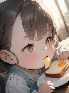 朝食を食べる女の子