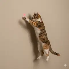 赤い光を追う猫の空中ダンス