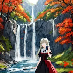 紅葉と滝