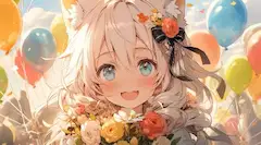 風船に運ばれる花の少女の冒険
