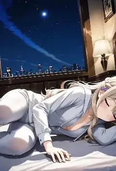 星空の下で休む少女