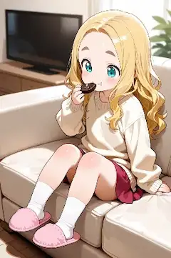 アーモンドチョコ？を食べるおでこちゃん