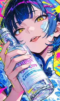 ボトルを持つ青髪少女