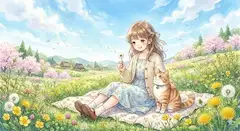 春の花畑で猫と願いを。
