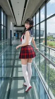 ガラス回廊のセーラー服少女