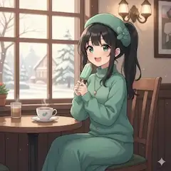 チョコミントアイスバーを食べる可愛い女子