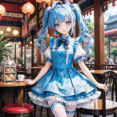 青髪少女のチャイナタウン休憩