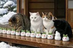 縁側で雪うさぎ